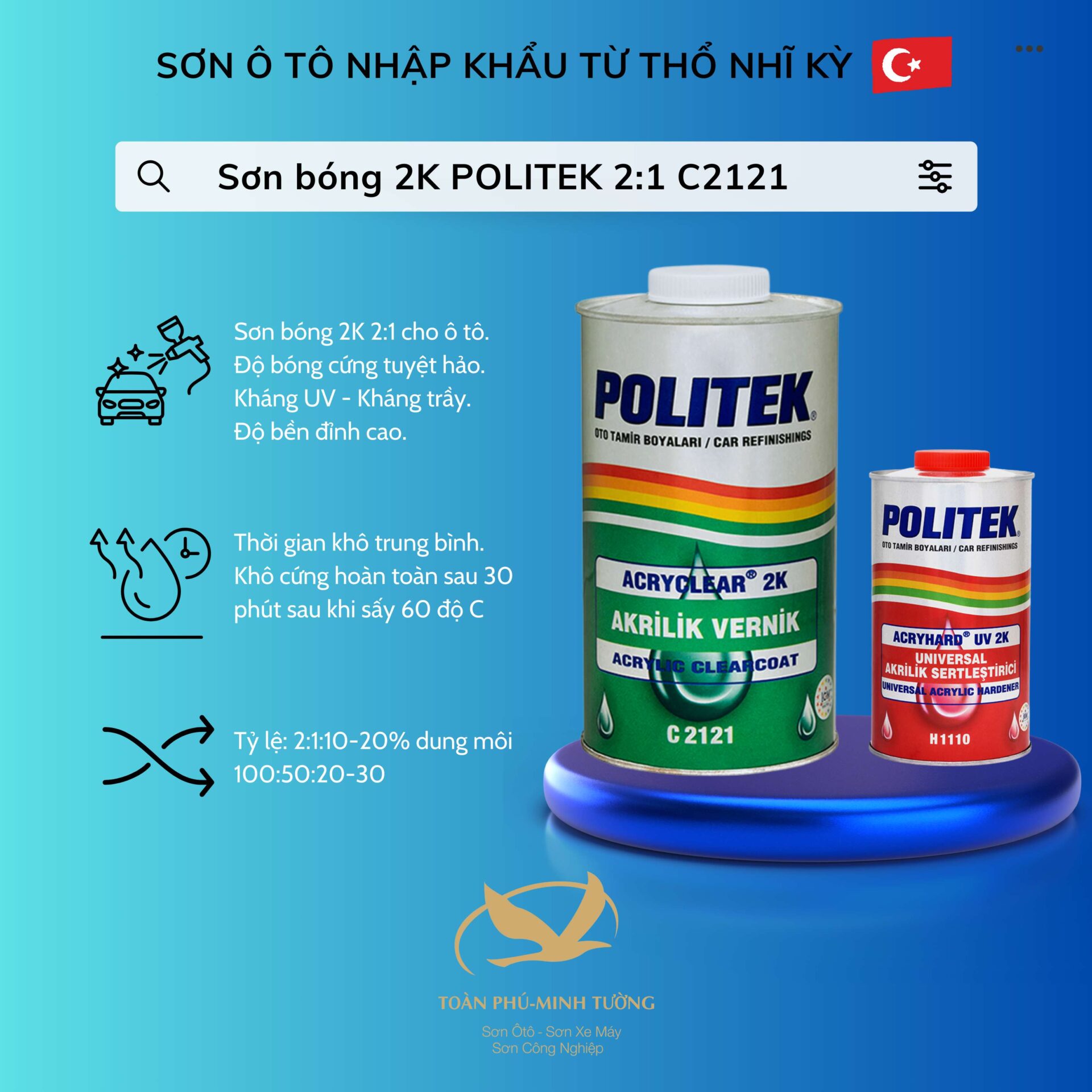 Sơn bóng 2K POLITEK 2:1 C-2121 – Tiêu chuẩn Châu Âu