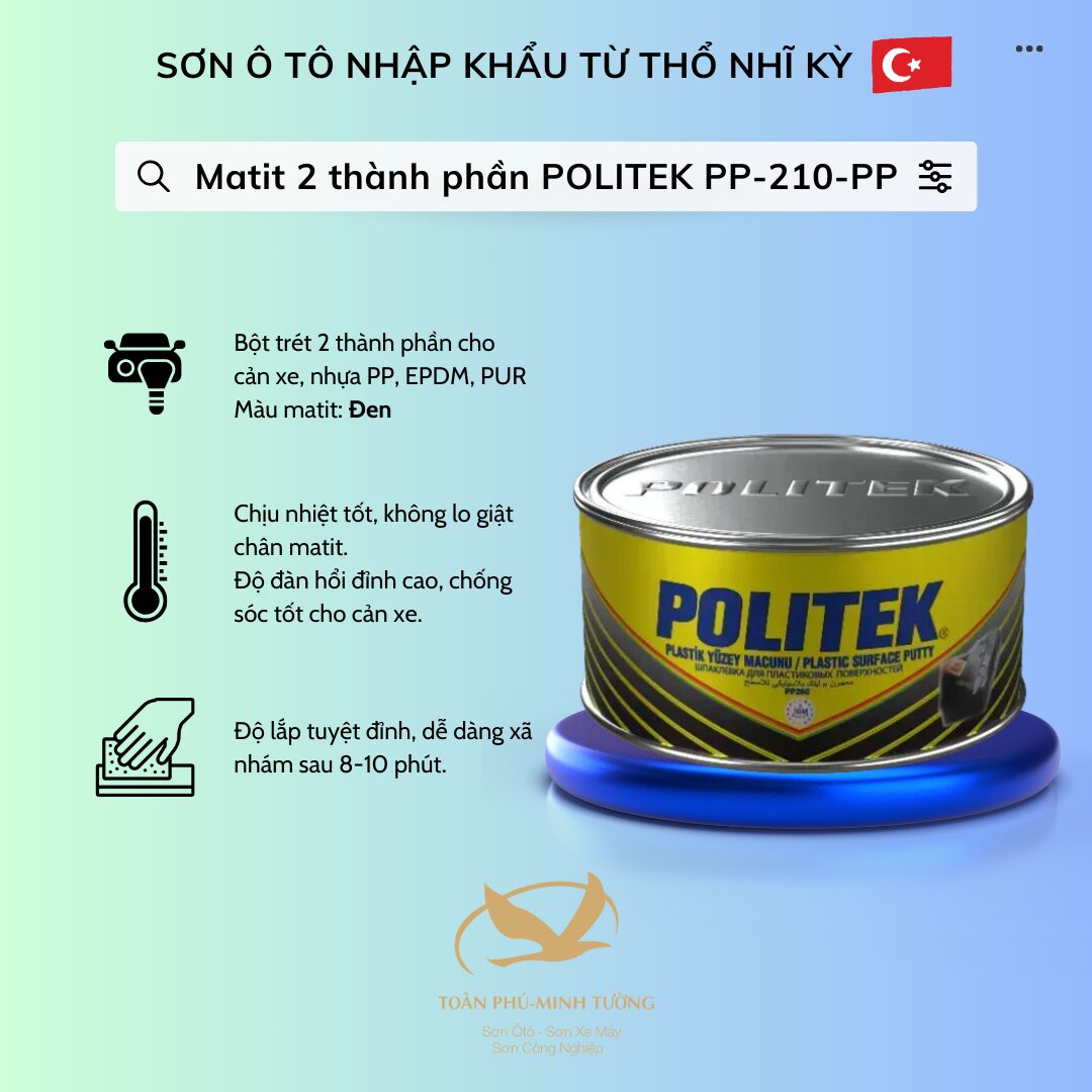 POLITEK PP-210-PP bột matit cho bề mặt nhựa PP – PVC – EPDM
