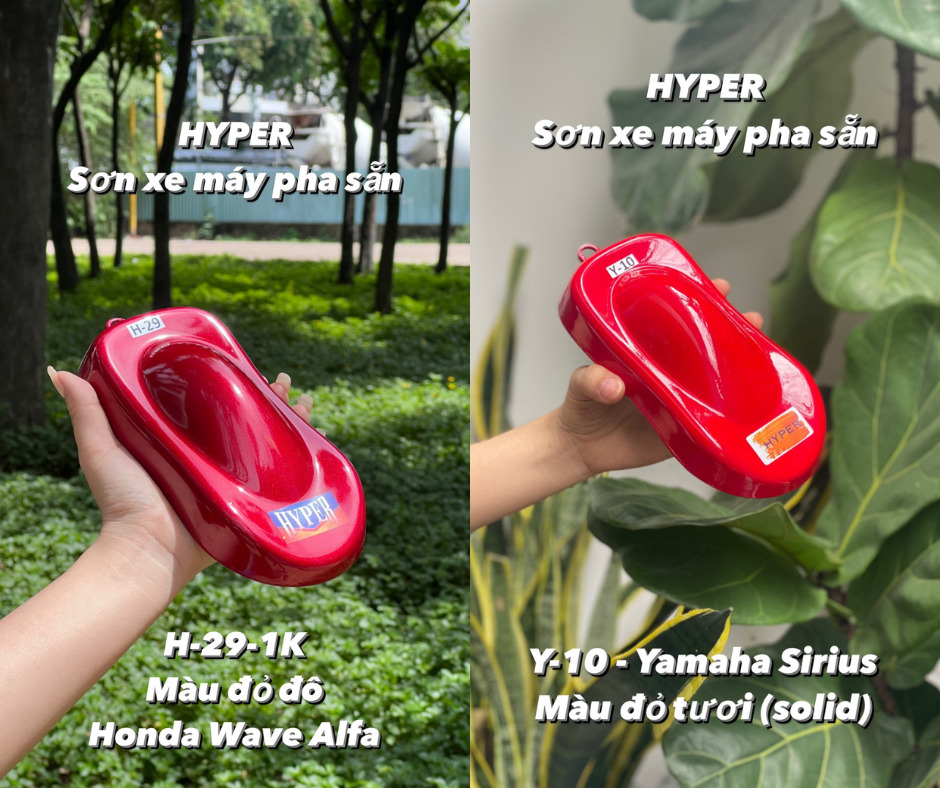 Màu đỏ Metallic HYPER H-29 (Bên trái) vs Màu đỏ Solid HYPER Y-10 (Bên phải)